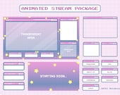 Animated Stream Overlay Package for Twitch, Cute Star Windows Theme Overlay, Aesthetic Pink Blue Color, Kawaii Twitch Overlay Package
