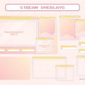 Pacote de sobreposição de transmissão para Twitch, sobreposição de tema fofo, pacote de sobreposição de Twitch para Windows Kawaii, cor amarela pêssego rosa estética