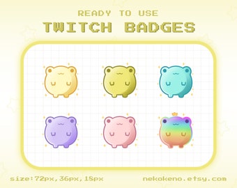 6 Frog Twitch Badges, Bit Badges, Sub Badges, Kawaii Cute Stream Badges