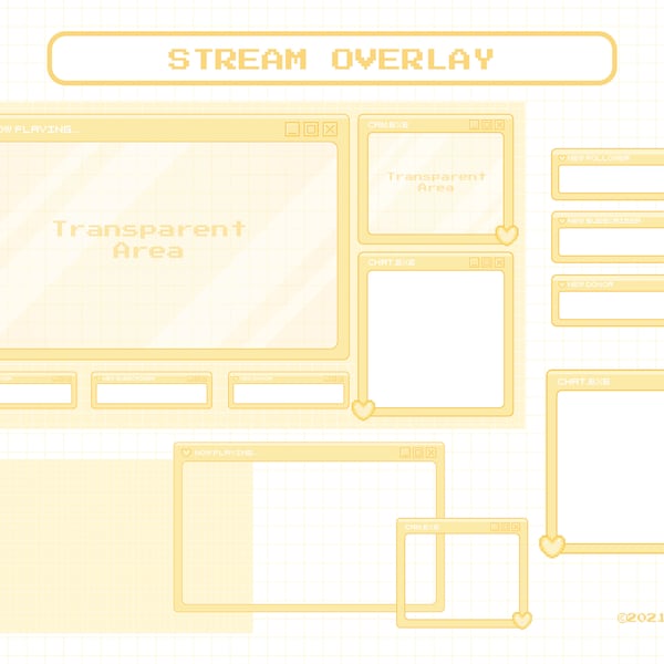 Stream Overlay Package for Twitch, Cute Yellow Windows Theme Overlay, Kawaii Twitch Overlay Package, Aesthetic Yellow Color