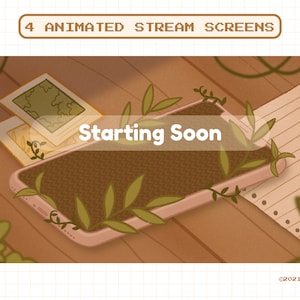 4 Animated Cozy Plant Stream Screens for Twitch, Aesthetic Chill Screen, Starting Soon, Be Right Back, Stream Ending Scene