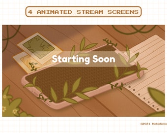 4 Animated Cozy Plant Stream Screens for Twitch, Aesthetic Chill Screen, Starting Soon, Be Right Back, Stream Ending Scene