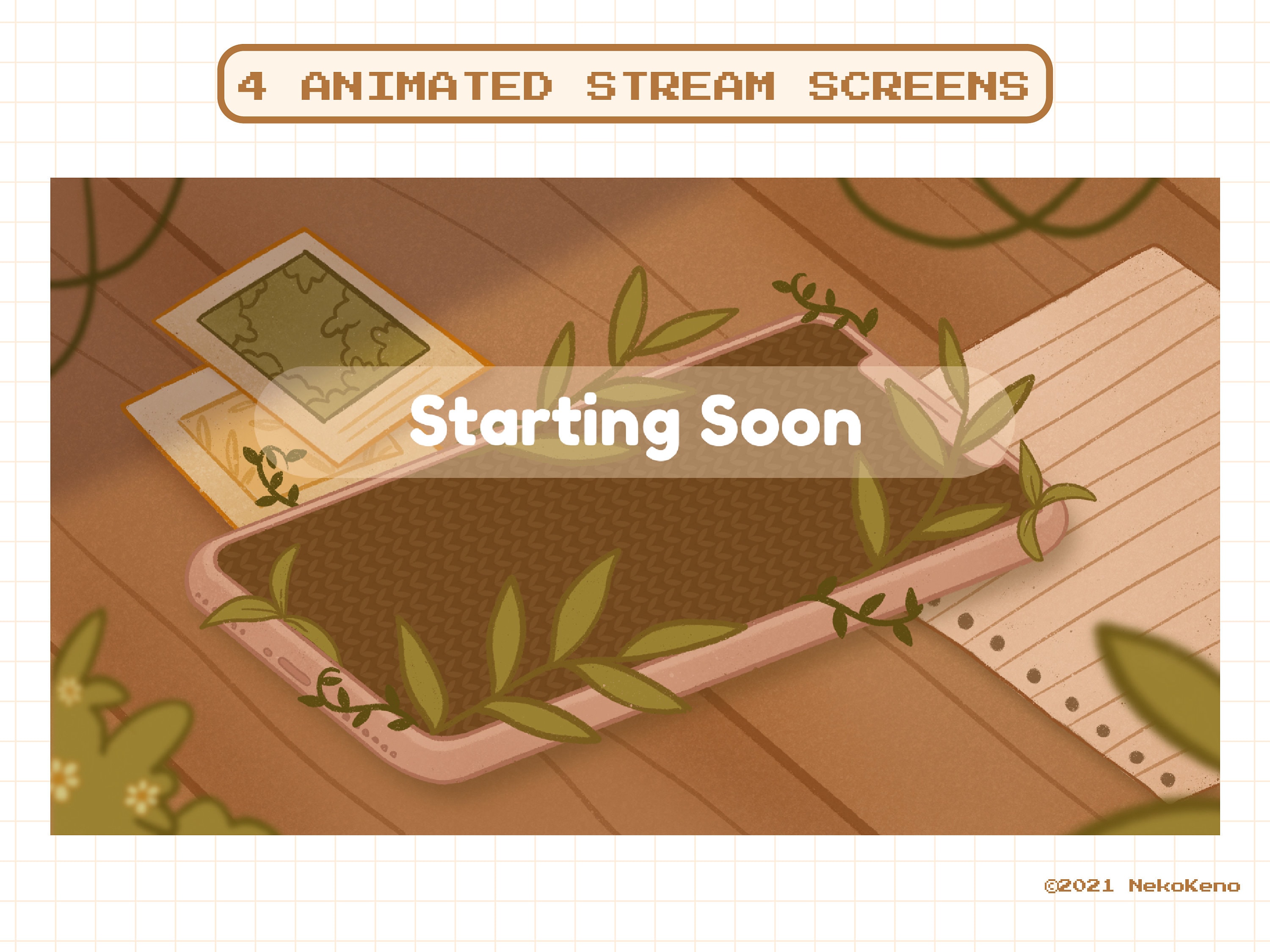 Animated Cozy Plant Stream Screens for Twitch, Aesthetic Chill