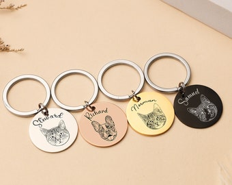 Personalized Pet Portrait Keychain, Pet Memorial Jewelry, Custom Disc Photo Engraved Keychain, Pet Gifts, Dog Cat Keychain for Pet Lover