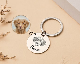 Engraved Pet Portrait Keychain Dog Photo Keyring Personalized Dog Mom Memorial Keychains Customized Cat Keepsake Gift Pet Lover Tag Pet Loss