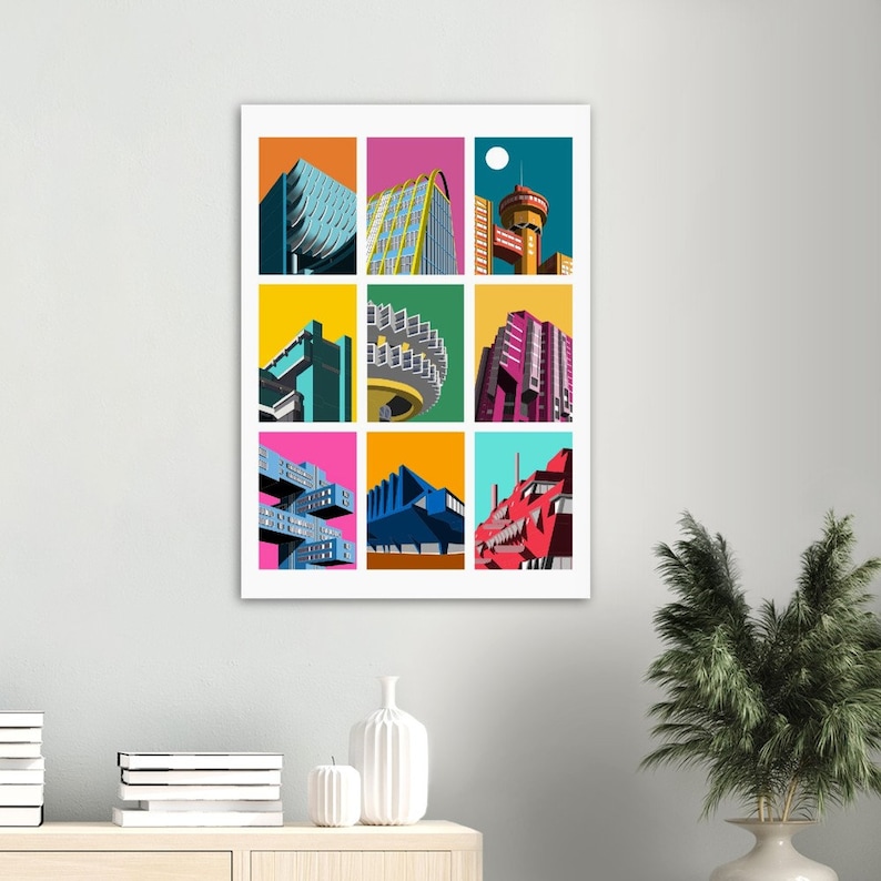 Brutalist Buildings Collage, Print, Poster, Artwork, Architecture Print, Wall Art, Home Decor, Wall Print, Brutalist Print A1 (59.4 x 84.1  cm)