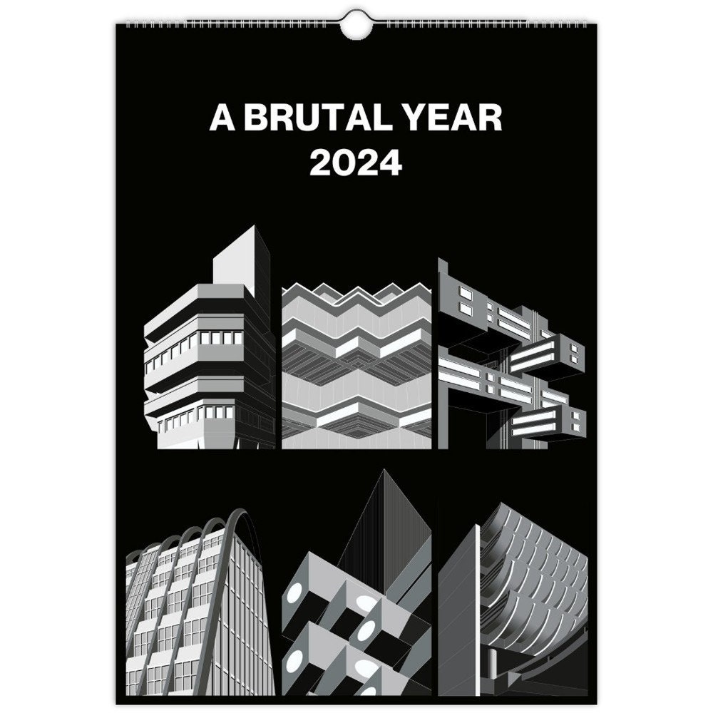 9. Monochrome A3 Vertical Brutalist Wall Calendars 2025, Brutalist