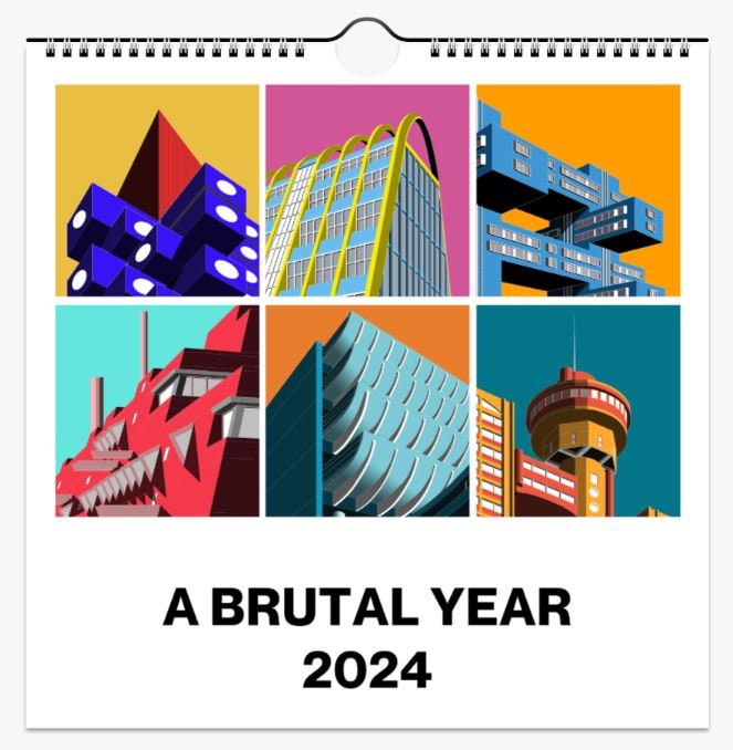 12. Colour Square Brutalist Wall Calendars 2024, Brutalist Calendar