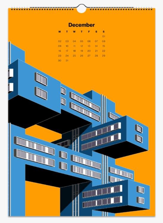 10. Colour A3 Vertical Brutalist Wall Calendars 2024, Brutalist
