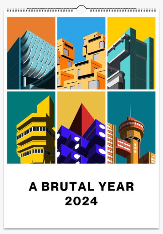 10. Colour A3 Vertical Brutalist Wall Calendars 2024, Brutalist