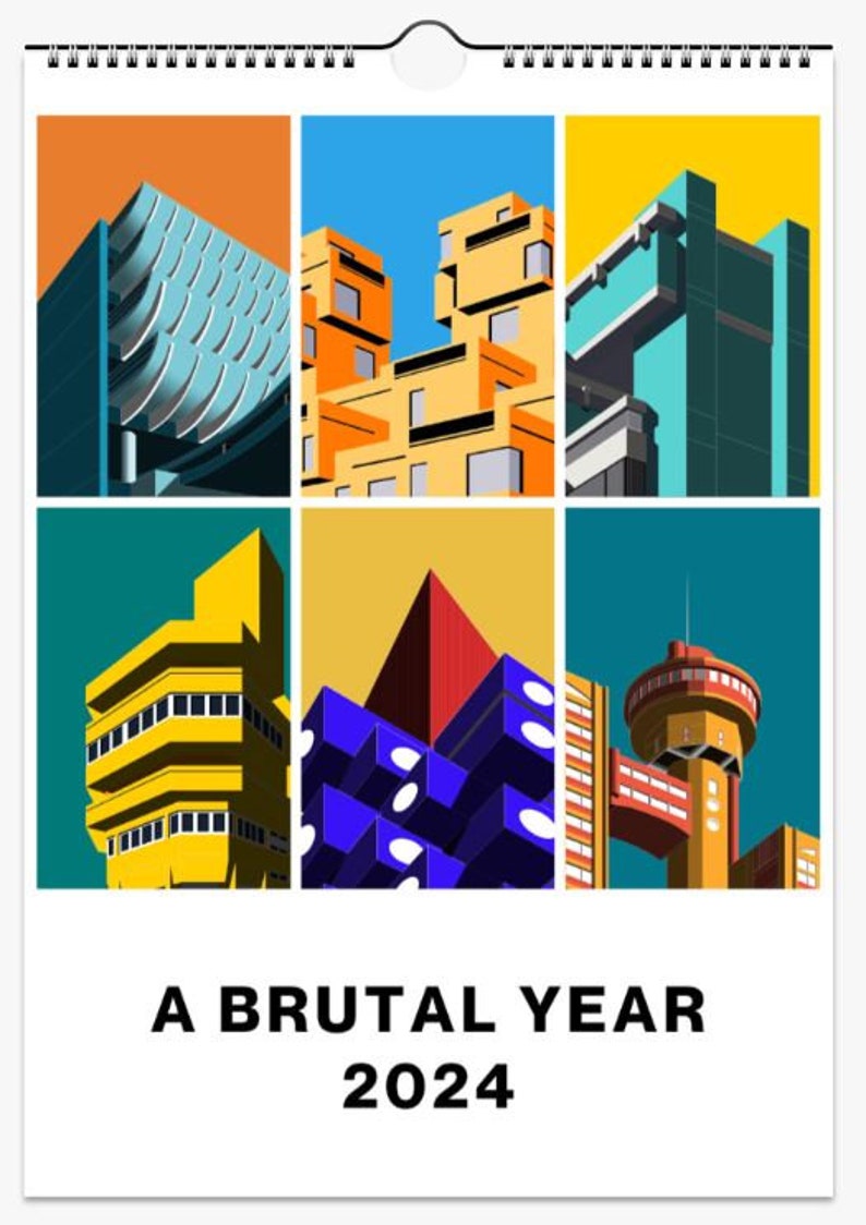 4. Colour A4 Vertical Brutalist Calendars 2024 Wall Planner Etsy Israel