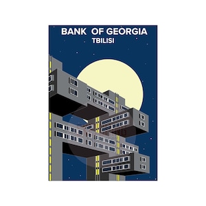 Bank of Georgia, Tbilisi, Nighttime View, Poster, Artwork, Architecture Print, Wall Art, Home Decor, Artwork, Wall Print, Brutalist Print