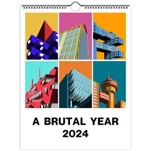 26. Colour LT Vertical Brutalist Wall Calendars 2024, Brutalist Calendar, Architecture Calendar, CA & USA