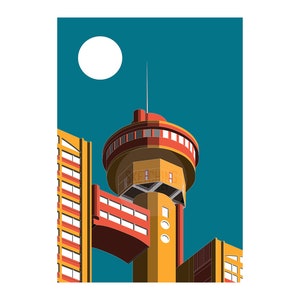 Puerta de la ciudad occidental, impresión de Belgrado, cartel, obra de arte, impresión de arquitectura, arte de la pared, decoración del hogar, impresión de pared, impresión brutalista