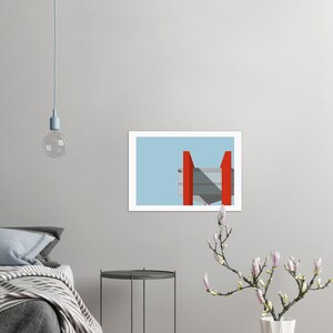 May include: A minimalist illustration of a building with red accents against a light blue background.