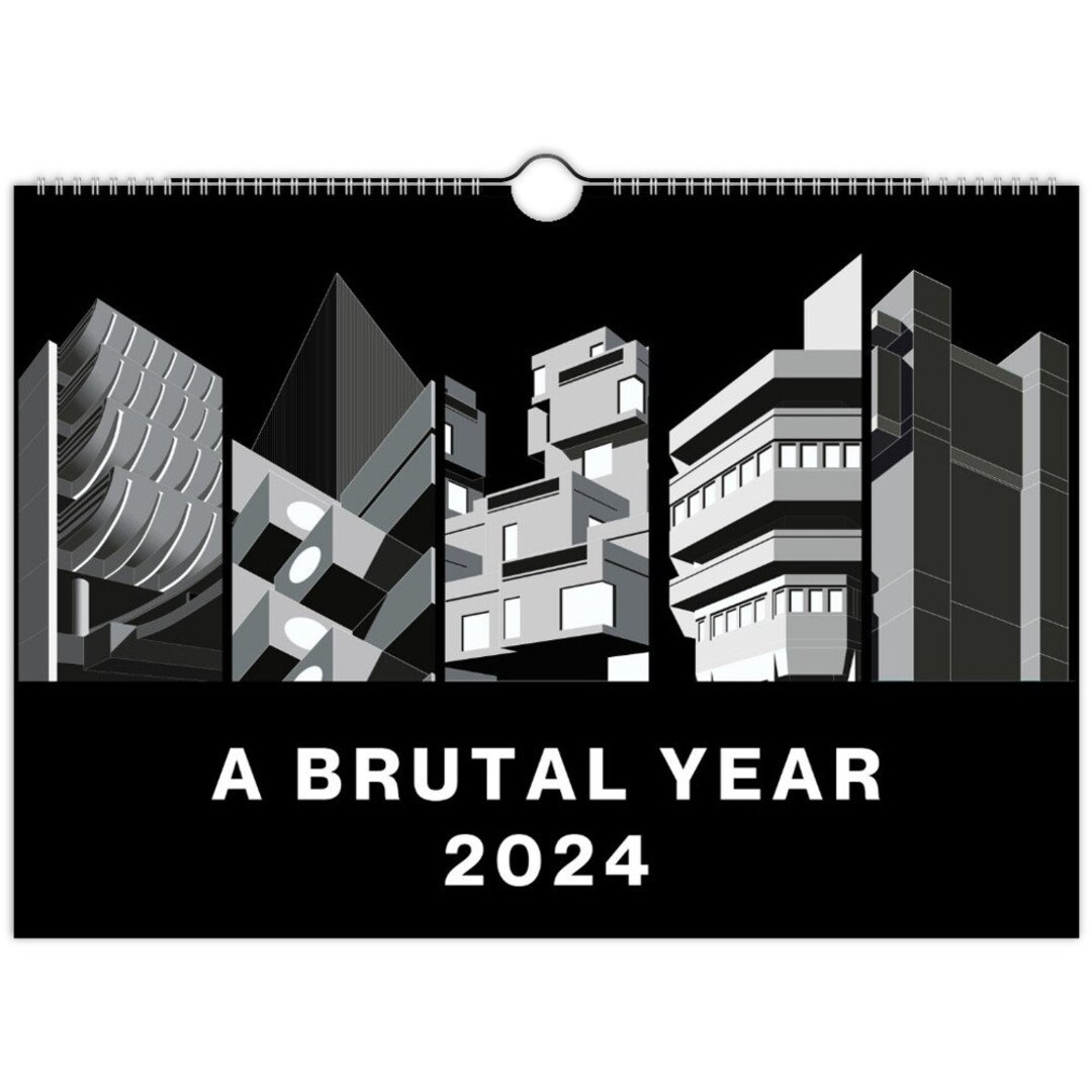 6. Monochrome A4 Landscape Brutalist Wall Calendars 2025, Brutalist