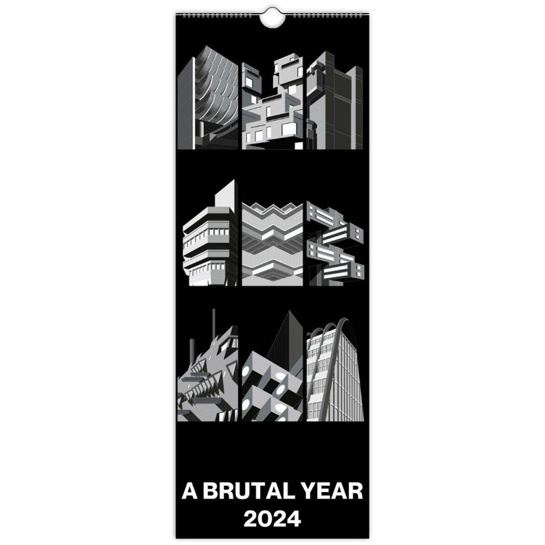 1. Monochrome Long Brutalist Calendars 2024, Colour Calendar, Wall