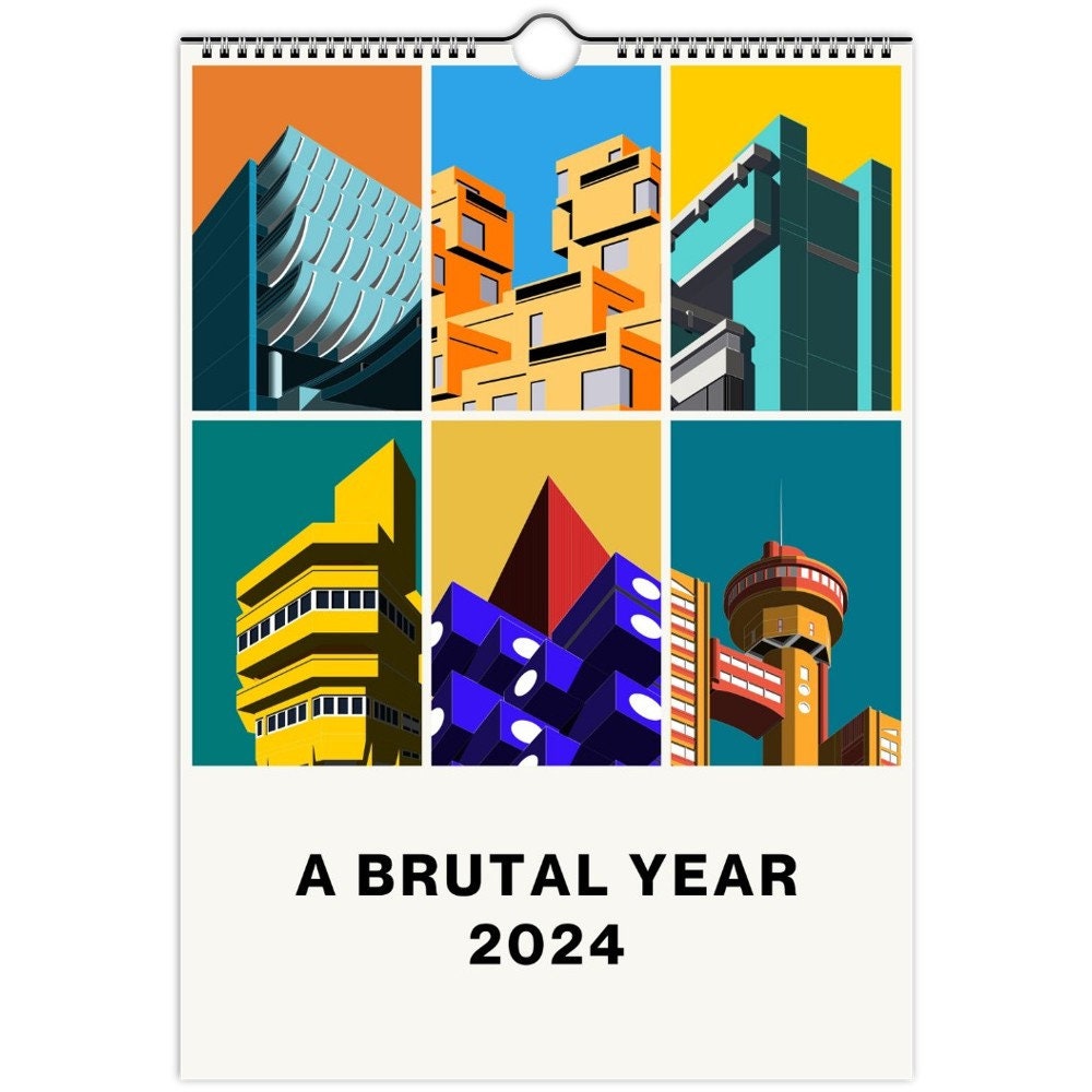 4. Colour A4 Vertical Brutalist Calendars 2024 Wall Planner Etsy