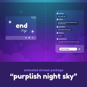 Purplish Night Sky: Animated Stream Pack • Custom Chat Widget • Minimal, Comfy, Starry • Overlay, Scenes, Alerts, & Panels for Twitch Stream