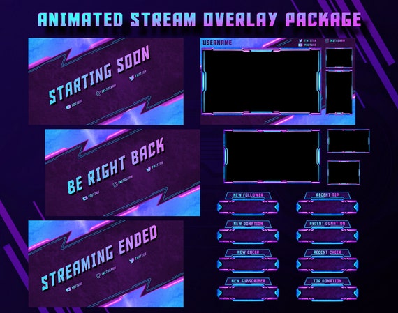 Animated Stream Overlay Pack / Neon Futuristic Style / Twitch 