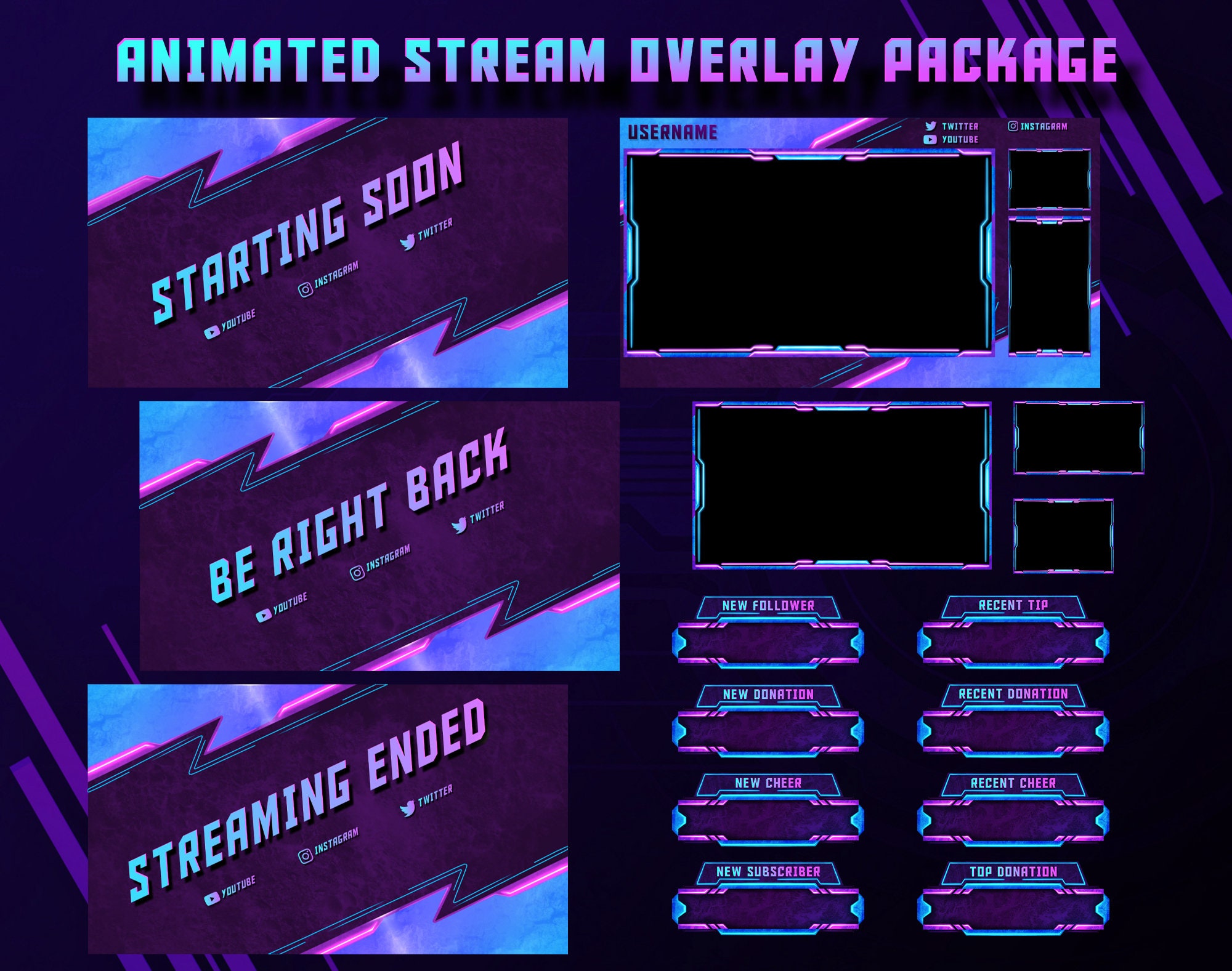 TWITCH Overlay Package Twitch Panels Etsy