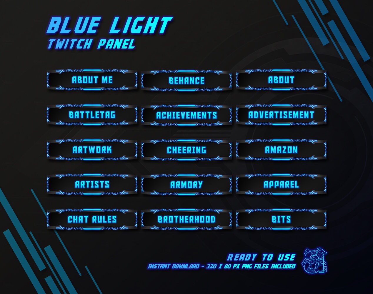 100 Twitch Panels Blue Light Panel Collection Etsy