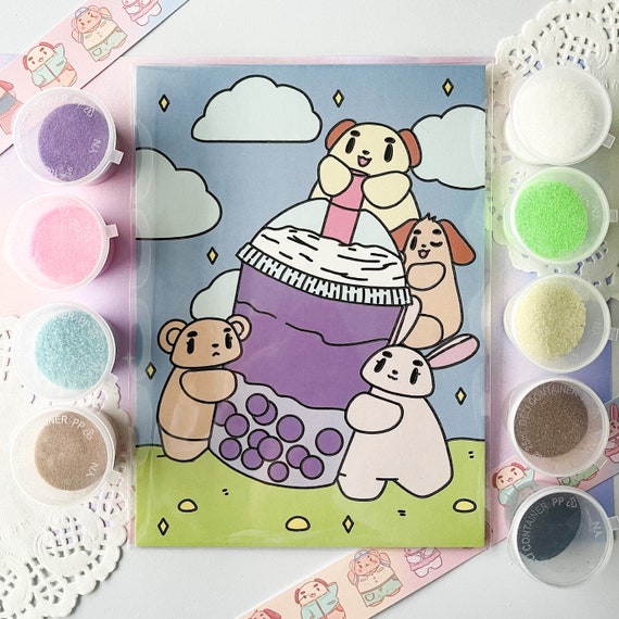 Kawaii Bubble Tea Sand Art Kit , Kawaii Activity for Kids & Adults ,  Sensory Activity 