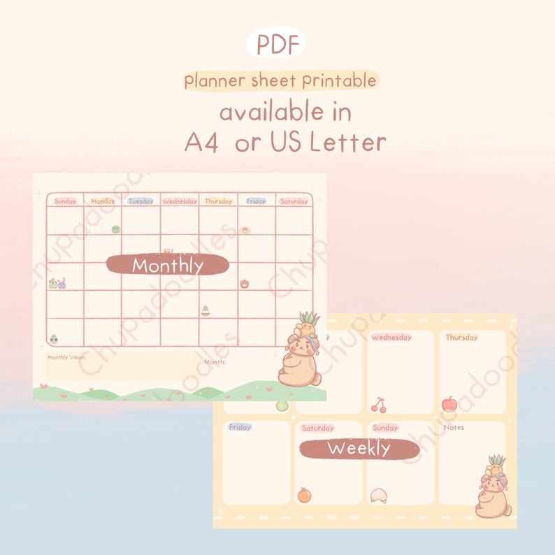 Kawaii Printable Planner Undated Monthly Calendar Kawaii | Etsy