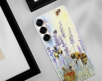 Honey Bee Phone Case, Lavender Floral Design Cover For Samsung Galaxy S26 S26 Ultra S25 FE S25 Ultra S25 Edge S24 Ultra S24 S23 S22 A16 A56