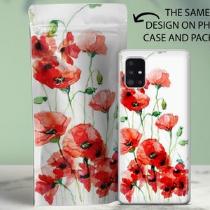 Poppy Phone Case Floral Art Cover For Samsung Galaxy S25 S25 Ultra S25 Plus S25 Edge S24 Ultra S24 FE S23 FE S23 S22 S21 S20 FE A15 A16 A56