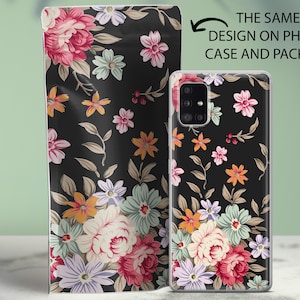 Floral Phone Case Black Floral Art Cover For Samsung S24 S24 Plus S24 Ultra A15 A25 S23 S23 FE S23 Plus S23 Ultra S22 S21 S21 FE S20 A13 A51