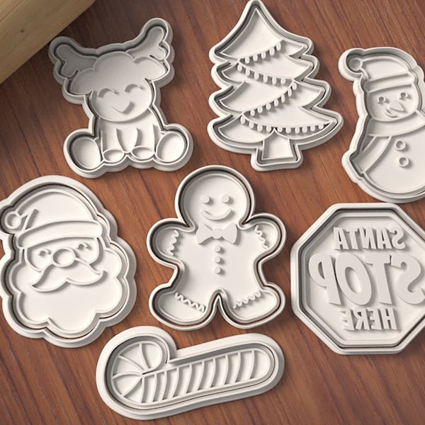 Christmas Cookie Cutter Set - Santa - Reindeer - Snowman - Gingerbread Man - Christmas Tree - Candy Cane - Santa Stop Here - Santa Claus