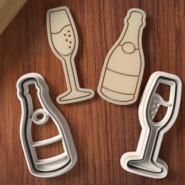 Champagne Bottle and Glass Cookie Cutter Set - Champagne Bottle Cookie Cutter - Flute Cookie Cutter - Champagne Glass Cookie Cutter