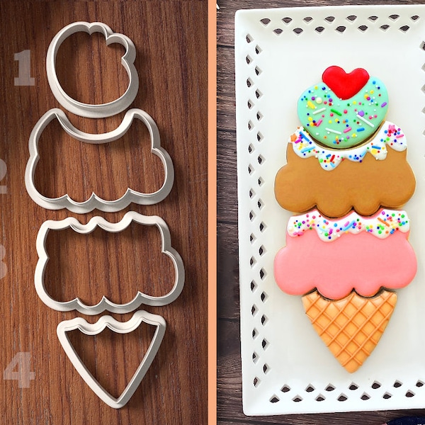 Ice Cream Cookie Cutter Set - Cookie Cutter - Fondant Cutter - Gestapelde ijskoekjes