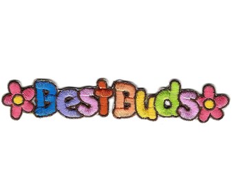 5.5X1" best friends Best Buds embroidered IRON On Sew On Patch applique colorful rainbow floral flower best pals