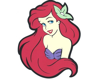 8X10" ARIEL Disney Princess PAPER SIGN pegado a mano Disney tema de cumpleaños Little Mermaid Under the Sea purple shell bikini pelo rojo