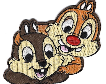 3.5X3" Chip n Dale chipmunks Embroidered IRON ON / SEW On Patch applique red nose black chocolate chip nose Disney