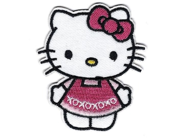 2.25X2.75" Kitty xoxo dress Embroidered IRON ON / SEW On Patch applique Hello pink bow dress