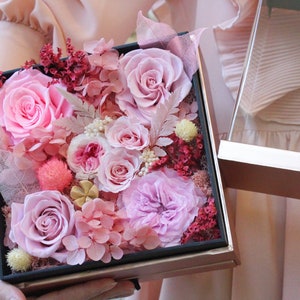 Preserved Flower Arrangement Box |  Acrylic Flower Box with Drawer | Eternal Flower Box | Birthday Flower Box |  Valentine&#39;s Day Rose Box