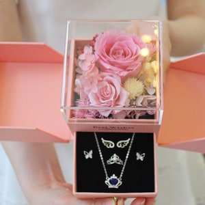 Jewelry Box with Rose | Earring Box with Rose | Double Ring Box with Rose | Necklace Box with Rose | Eternal Preserved Forever Rose Flower