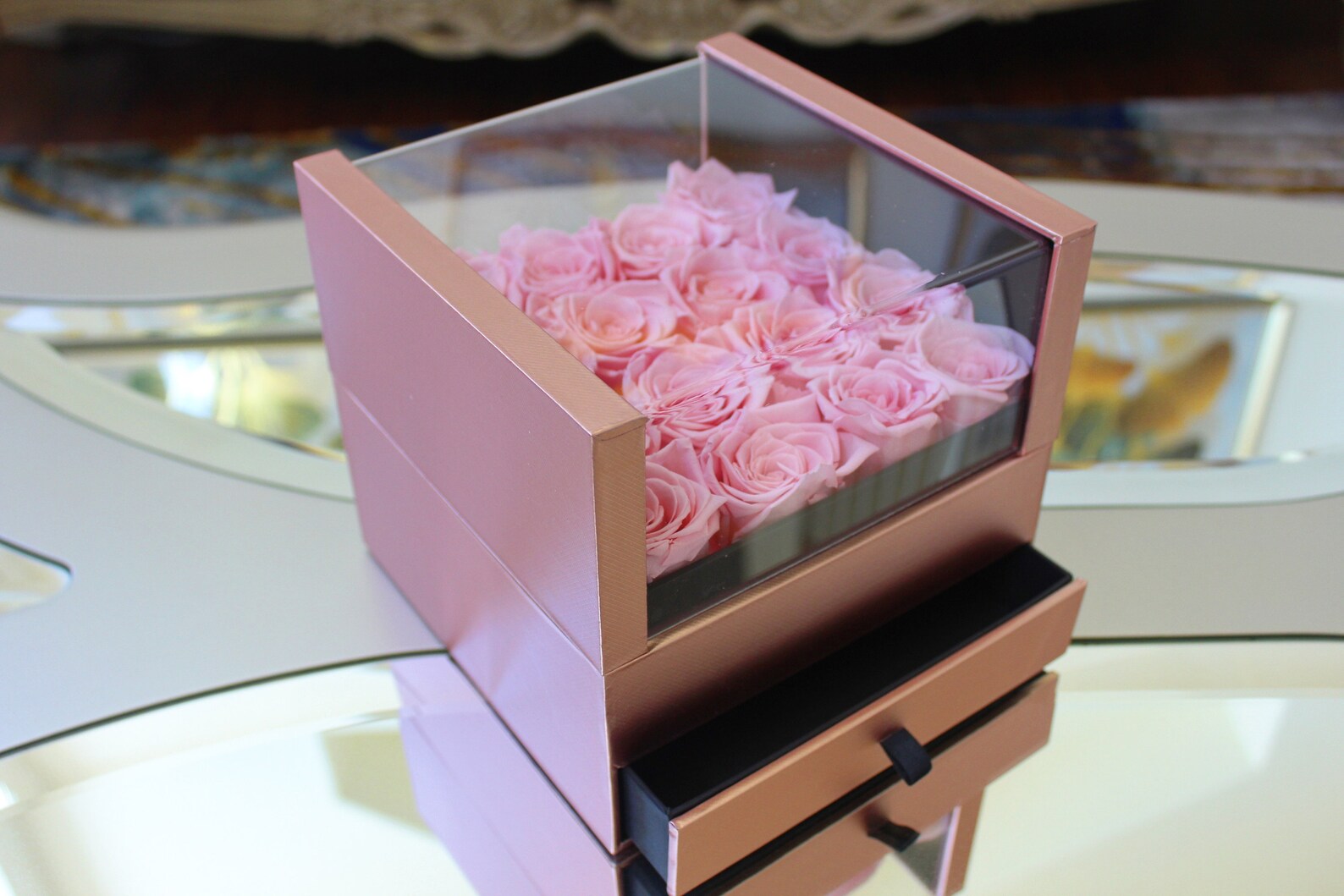 Preserved Rose Box Acrylic Rose Box with Drawer Eternal Etsy