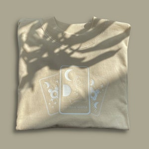 Tarot Card Design Print Style T-Shirt - Treat Keeper - Relaxed Oversize - Moon Stars Celestial Tee - Natural Raw Cream - Dog Lover Gift