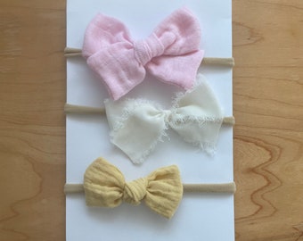 Boho Baby Bow Set, Baby Headband Set, Baby Girl Hair Bows, neutral girls headband, sailor bows, knot headband, newborn bow, infant headband