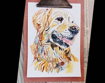 Dog breed prints from original handpainted original watercolor of each breed. Golden Retriever.