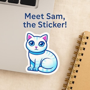 Sticker mignon chat siamois - Sticker vinyle chat aux yeux bleus - oeuvre d'art inspirée de Sam le chat - ordinateur portable, bouteille d'eau, journal, cadeau pour les amoureux des chats