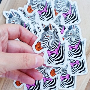 Cute zebra sticker: Zach. Original art sticker. Wildlife lovers. image 1