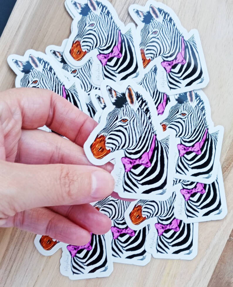 Cute zebra sticker: Zach. Original art sticker. Wildlife lovers. image 1