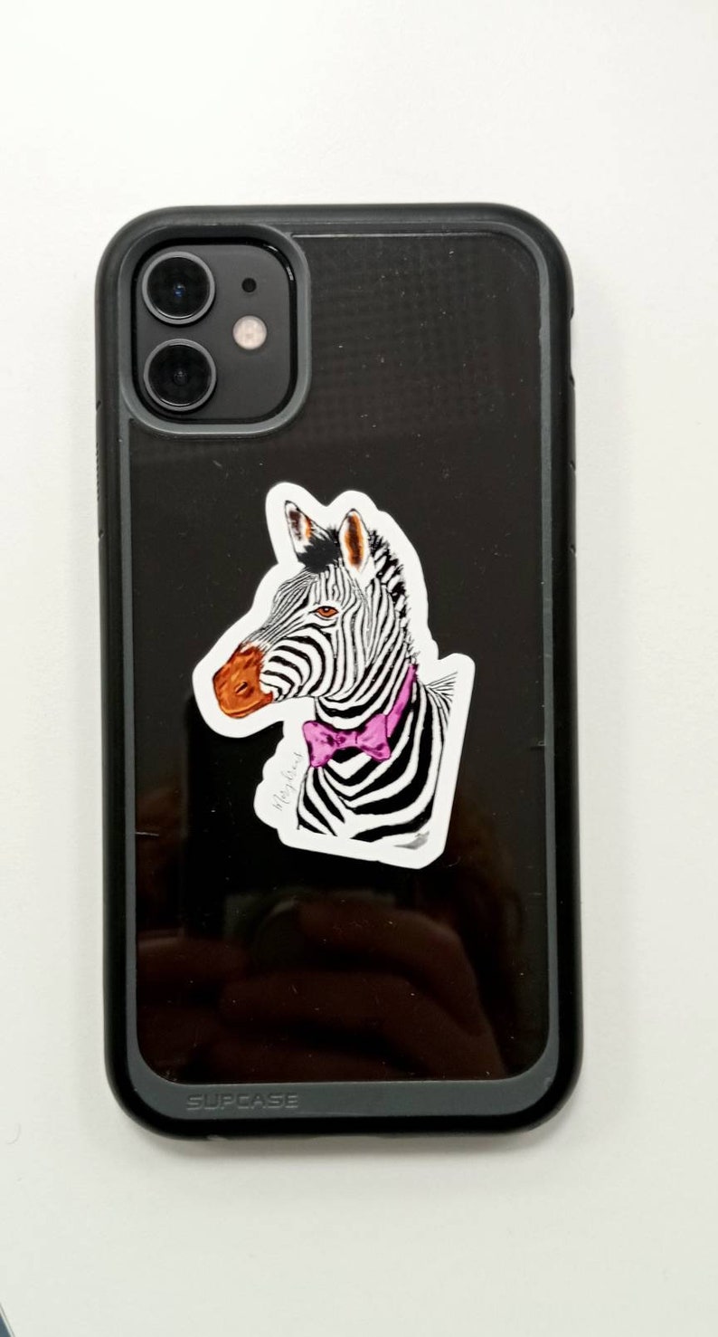 Cute zebra sticker: Zach. Original art sticker. Wildlife lovers. image 3