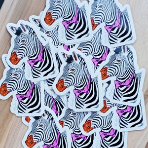 Cute zebra sticker: Zach. Original art sticker. Wildlife lovers. image 2