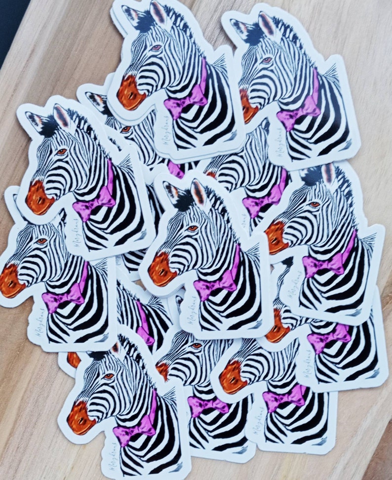 Cute zebra sticker: Zach. Original art sticker. Wildlife lovers. image 2